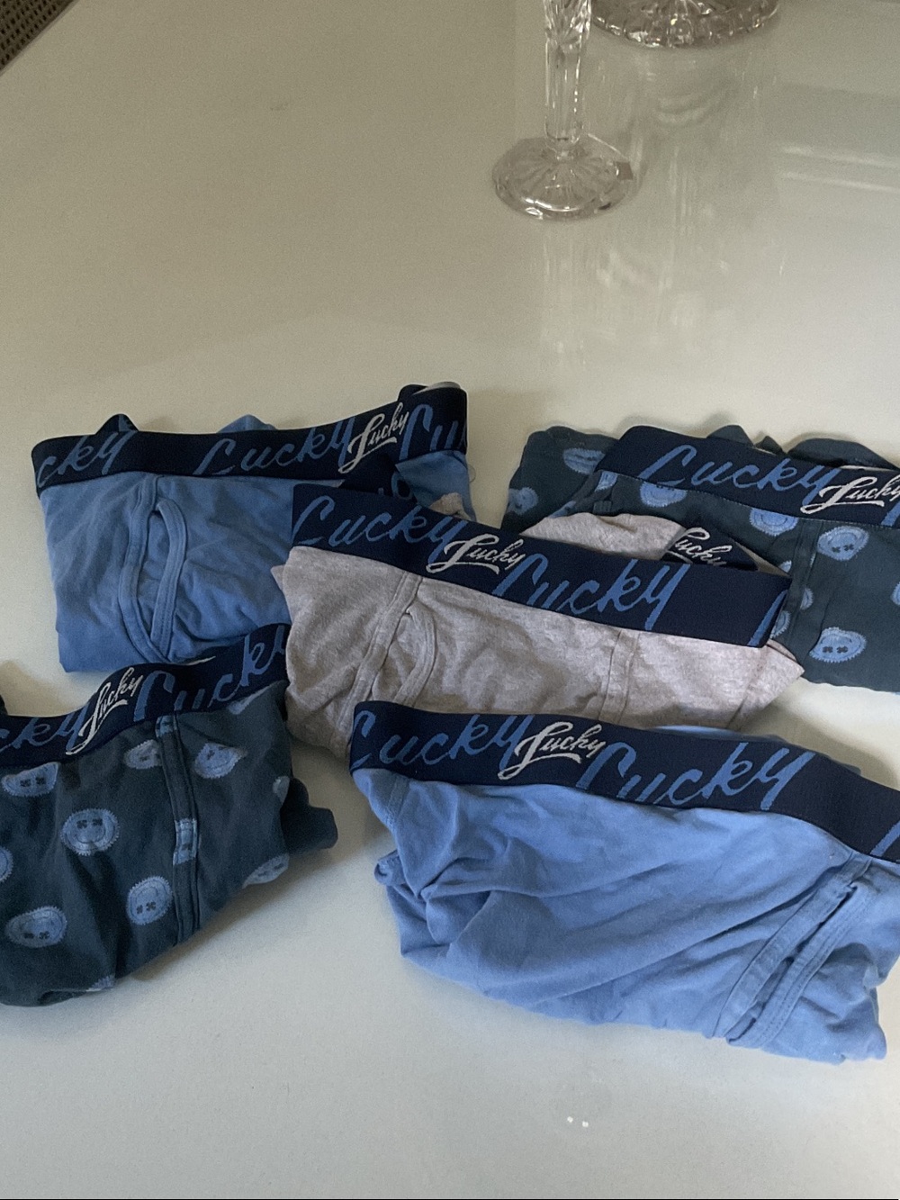 Lucky Brand Men's Blue Boxer Briefs - Mix of Blues and one grey.  Bundle of 5